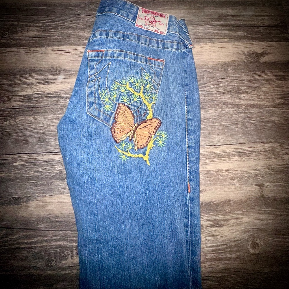 Embroidered Butterfly Blue Jeans